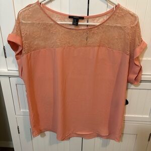 Forever 21 Coral Lace Yoke Blouse Size Medium